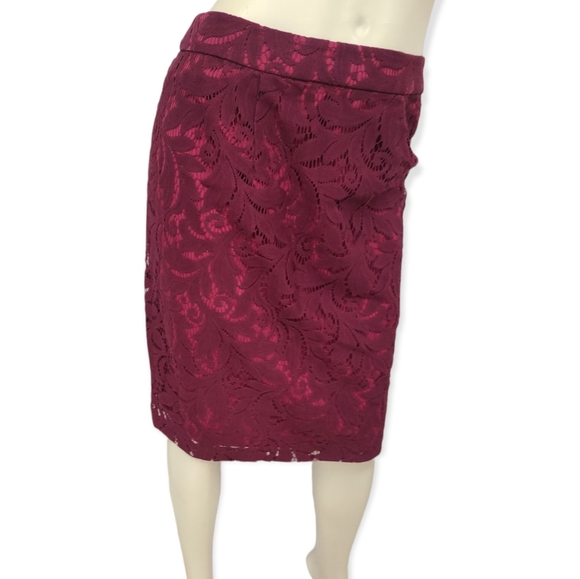 CABI Burghandy Lace Frolic Skirt size 6 - Picture 6 of 10